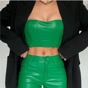 NWOT* Blogger’s Fave* Zara Faux Leather Bustier Corset Top Size S - Green